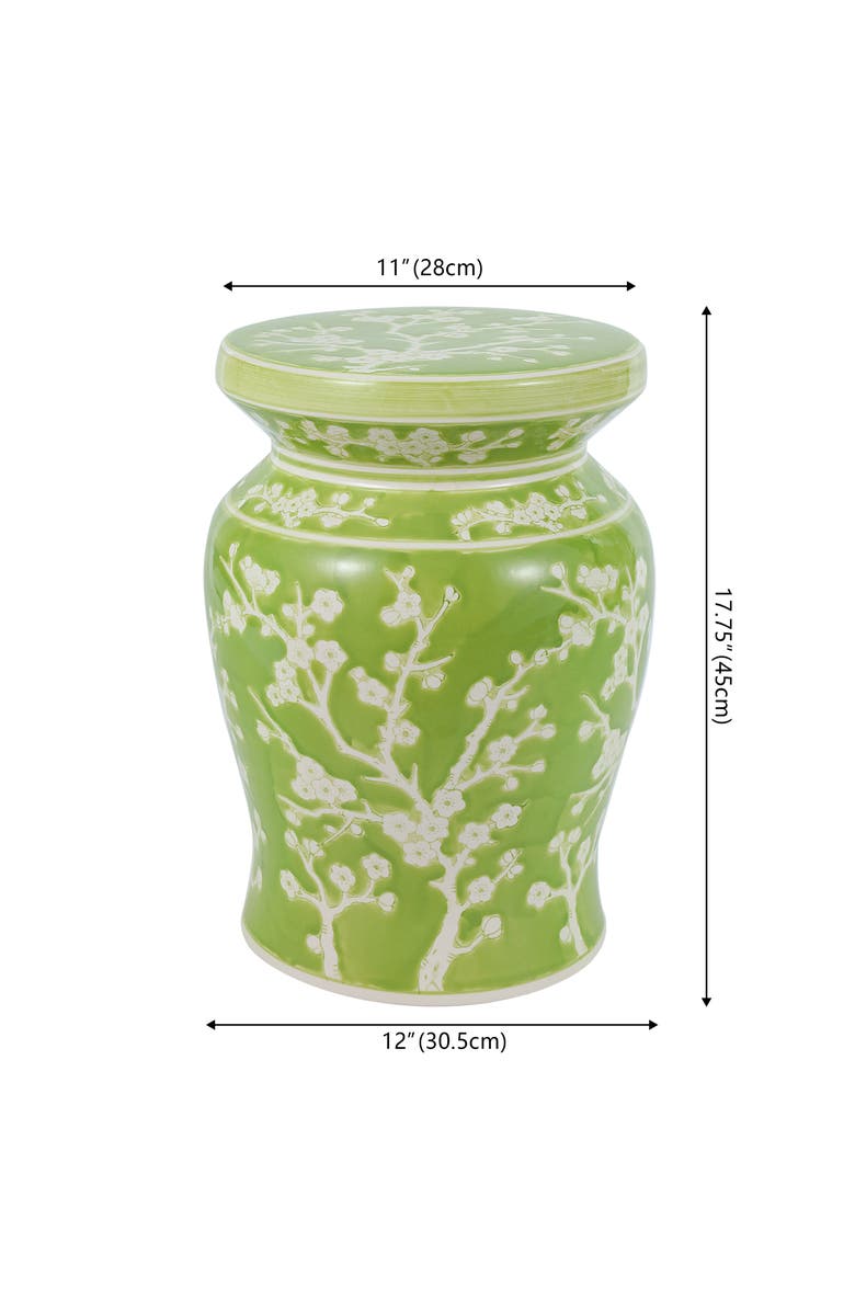JONATHAN Y Cherry Blossom 17.75" Ceramic Garden Stool, Alternate, color, Green/White