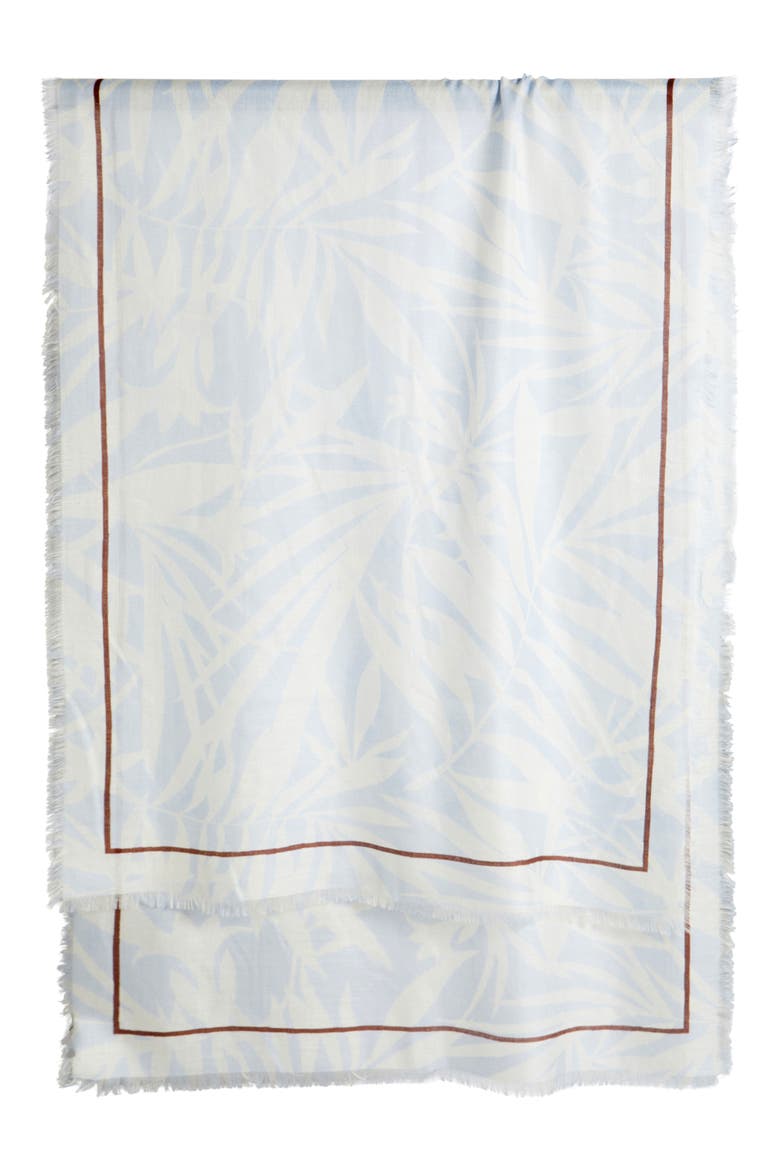 Floral Print Scarf with Eyelash Fringe, Alternate, color, BLUE TROPICS