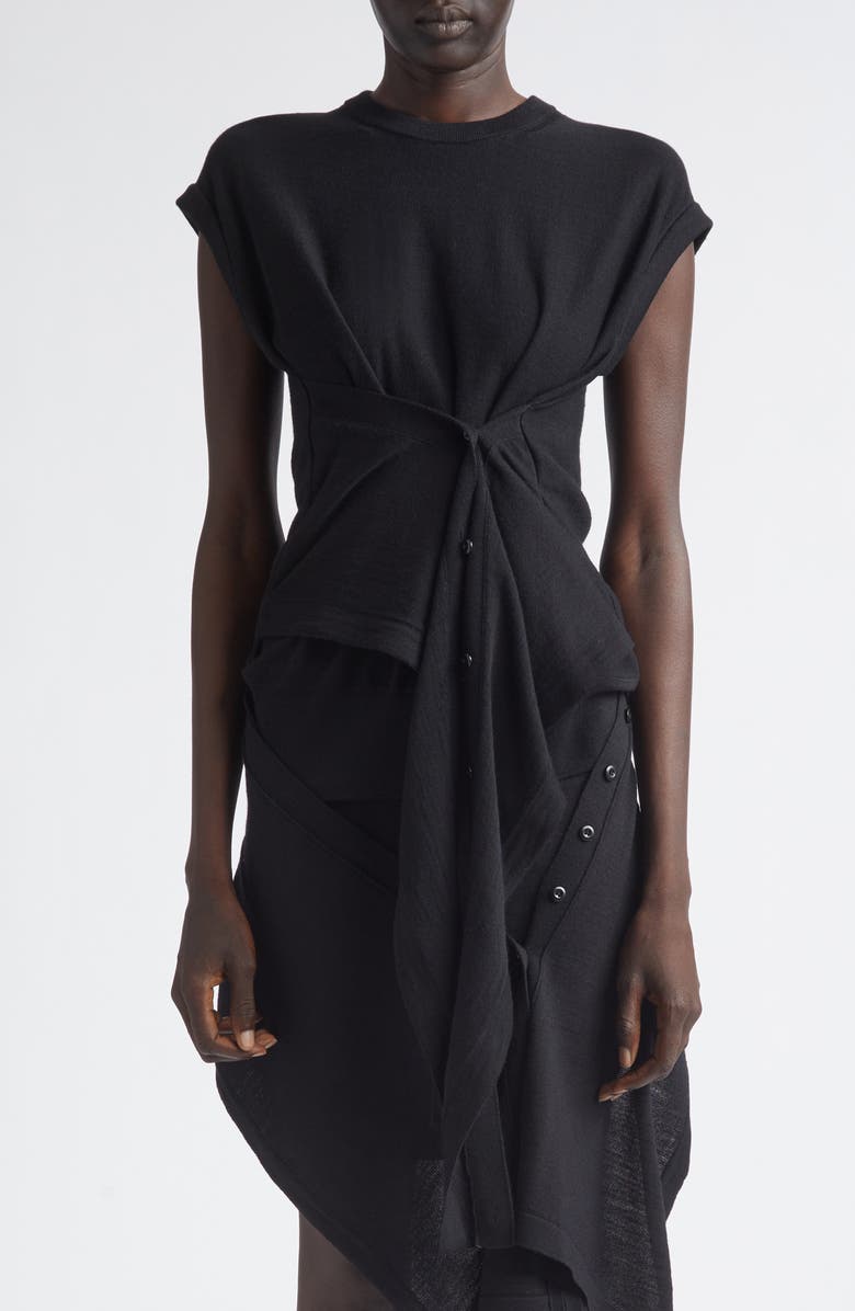 Lemaire Button Drape Merino Wool Blend Top, Alternate, color, Black