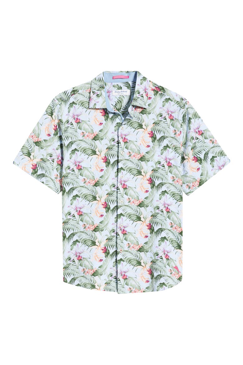 Nova Wave Blue Sky Vines Short Sleeve Seersucker Button-Up Shirt, Alternate, color, DEW DROP