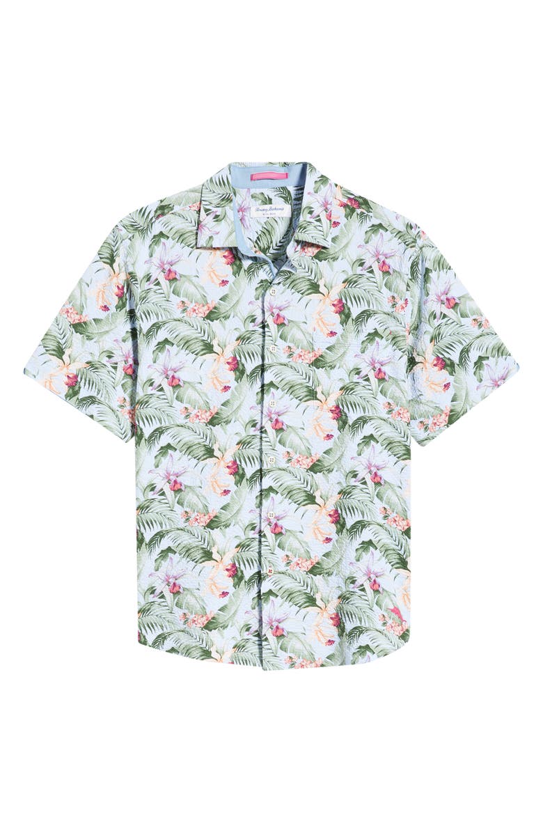 Tommy Bahama Nova Wave Blue Sky Vines Short Sleeve Seersucker Button-Up Shirt, Alternate, color, Dew Drop