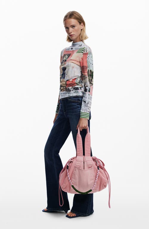 Desigual Denim Shopping Tote In Pink