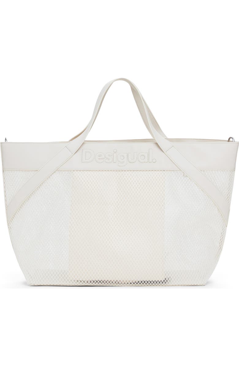 Desigual Fishnet Mesh Shopper Bag, Main, color, Light Beige