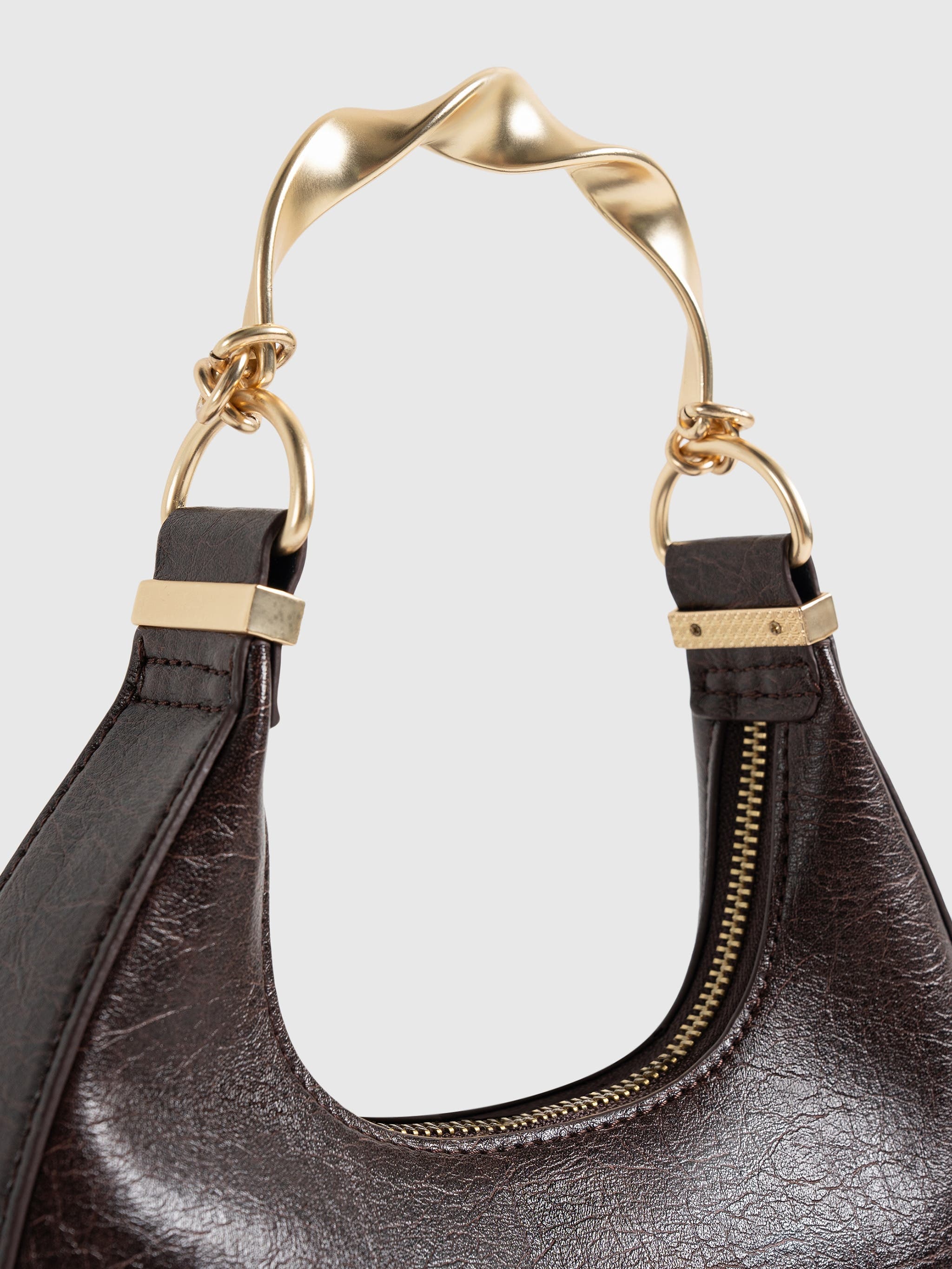 Manière De Voir Sadie Sculpted Leather Crescent Bag, Alternate, color, Brown