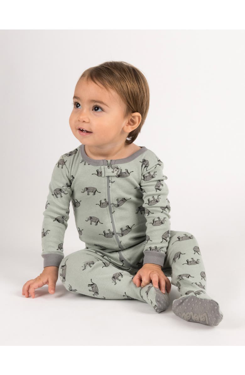 Leveret Kids Cotton Footed Printed Pajamas, Animal, Holiday & Fun Prints, Alternate, color, Gray Elephant