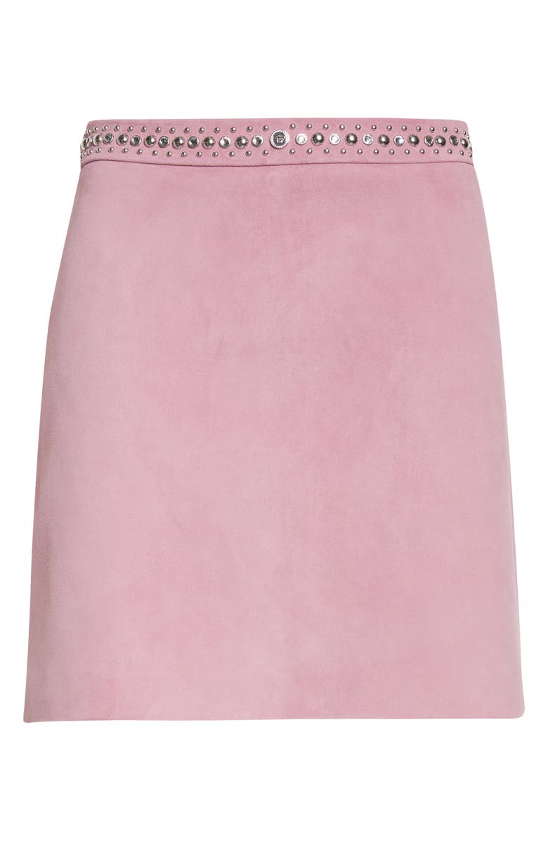 Versace Studded Waist Suede Miniskirt, Main, color, Dusty Mauve