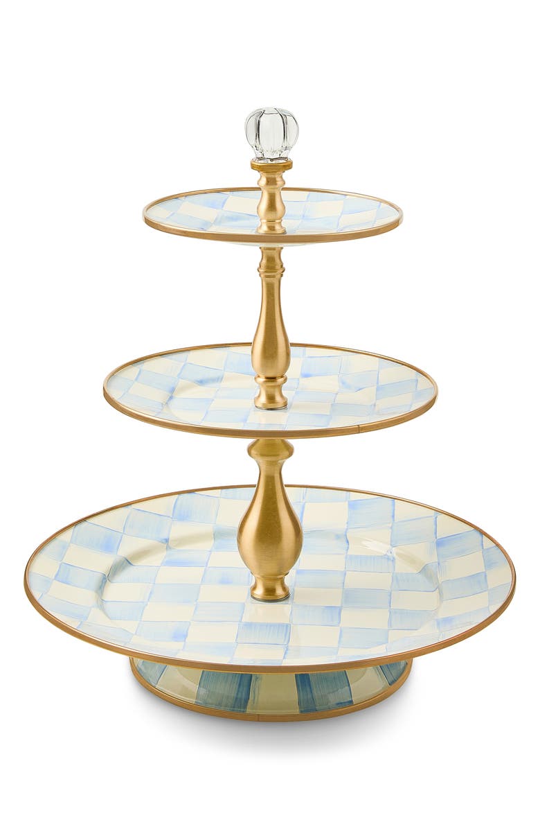 MACKENZIE CHILDS Sky Check Three Tier Sweet Stand, Main, color, Sky Check
