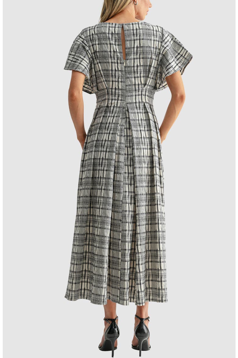 Plaid Pleated Dolman Sleeve Cotton Blend Dress, Alternate, color, IVORY BLACK PLAID