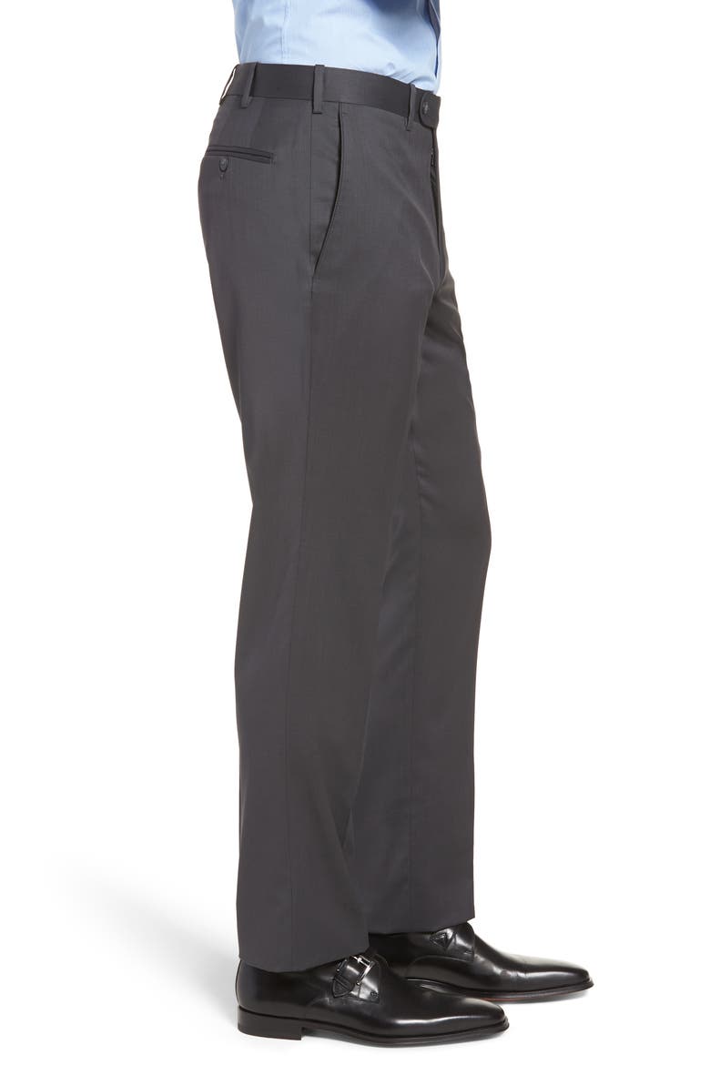 Torino Classic Fit Flat Front Solid Dress Pants, Alternate, color, GUNMETAL