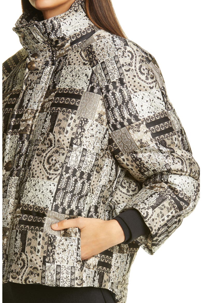 Jacquard Down Puffer Coat, Alternate, color, WHITE