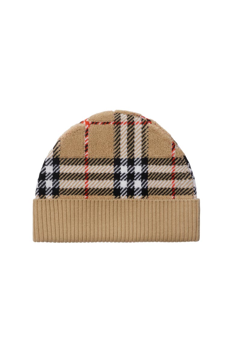 Burberry Check Wool Beanie, Alternate, color, Sand Beige