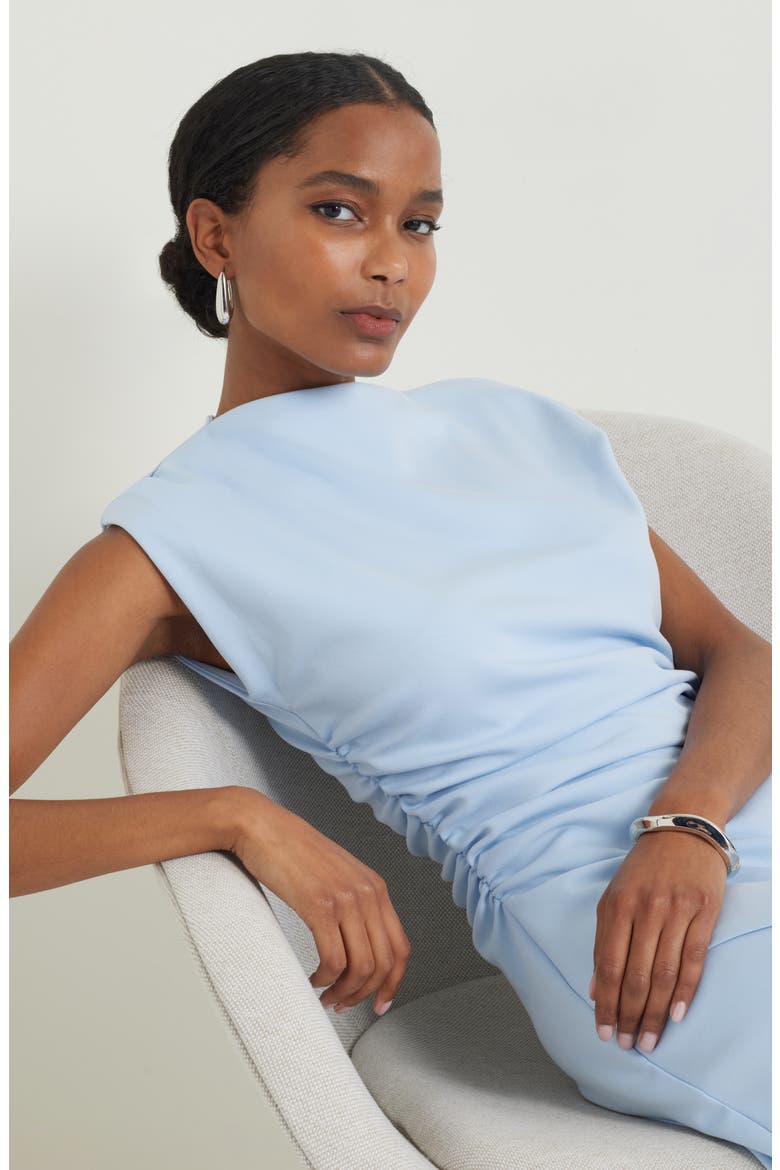 Ruched Funnel Neck Midi Dress, Alternate, color, BLUE SKYWAY