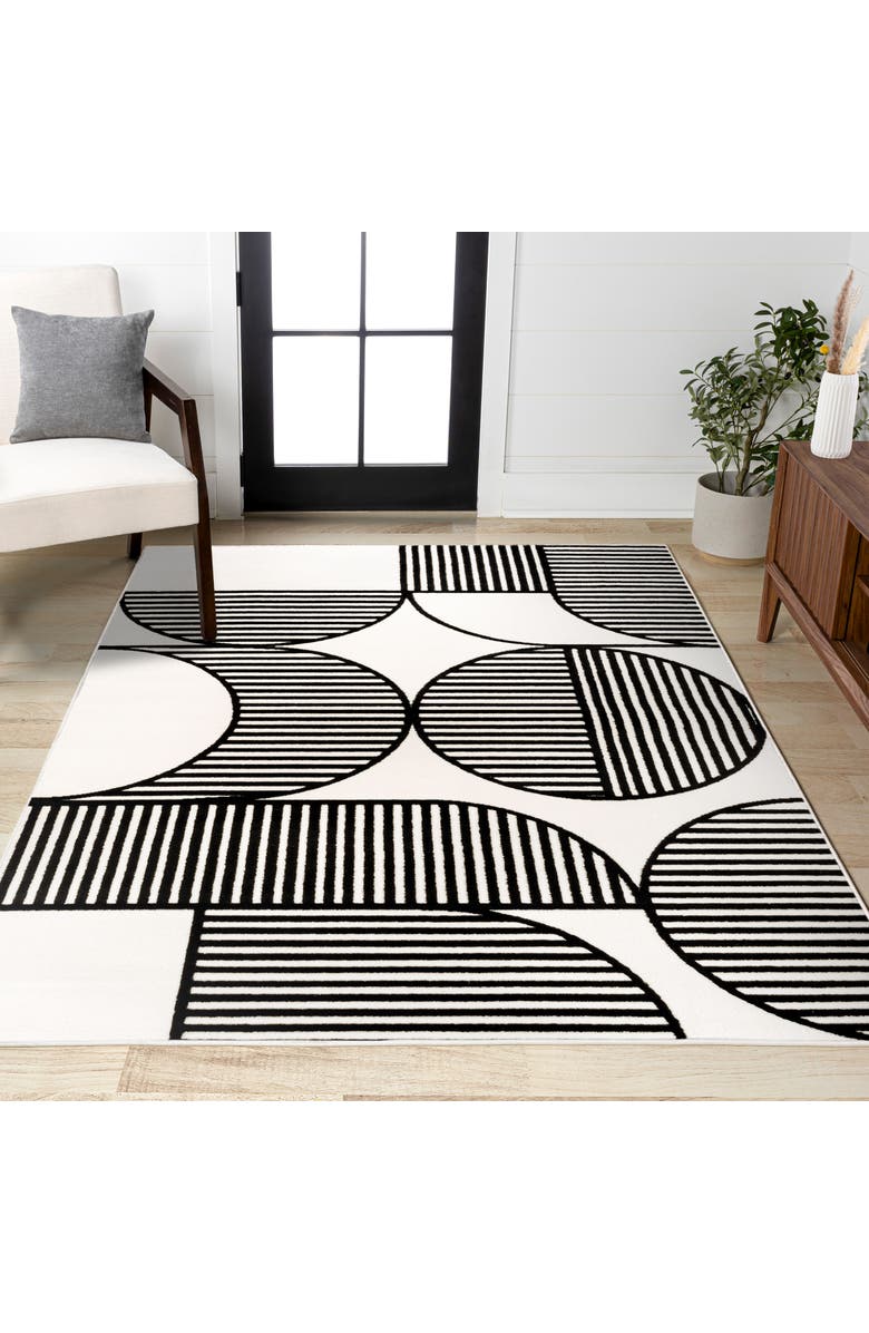 JONATHAN Y Nordby High-Low Geometric Arch Scandi Striped Indoor/Outdoor Area Rug, Alternate, color, Black/White