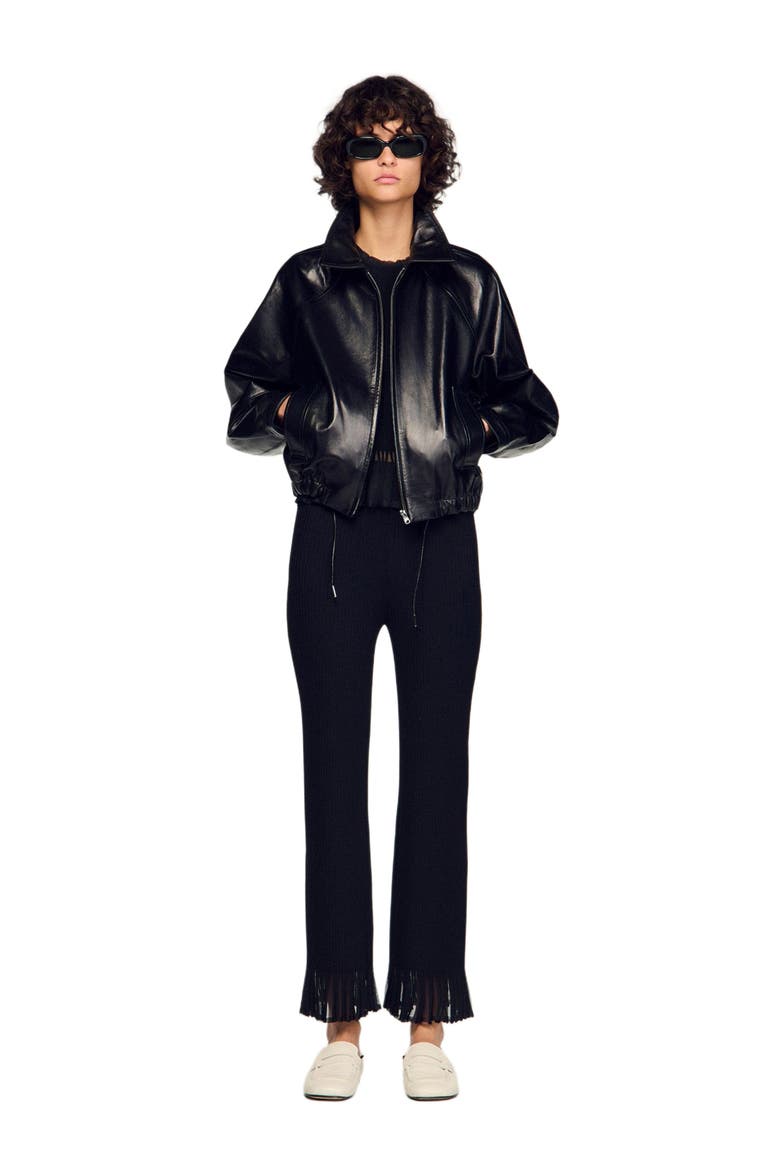 Ruffled knit trousers, Alternate, color, Black