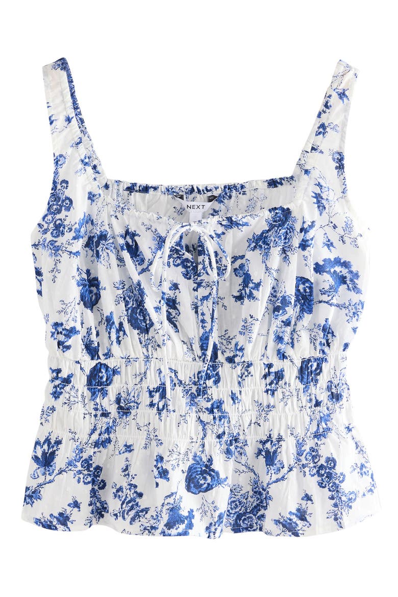 Floral Smocked Cotton Camisole, Main, color, WHITE/ BLUE