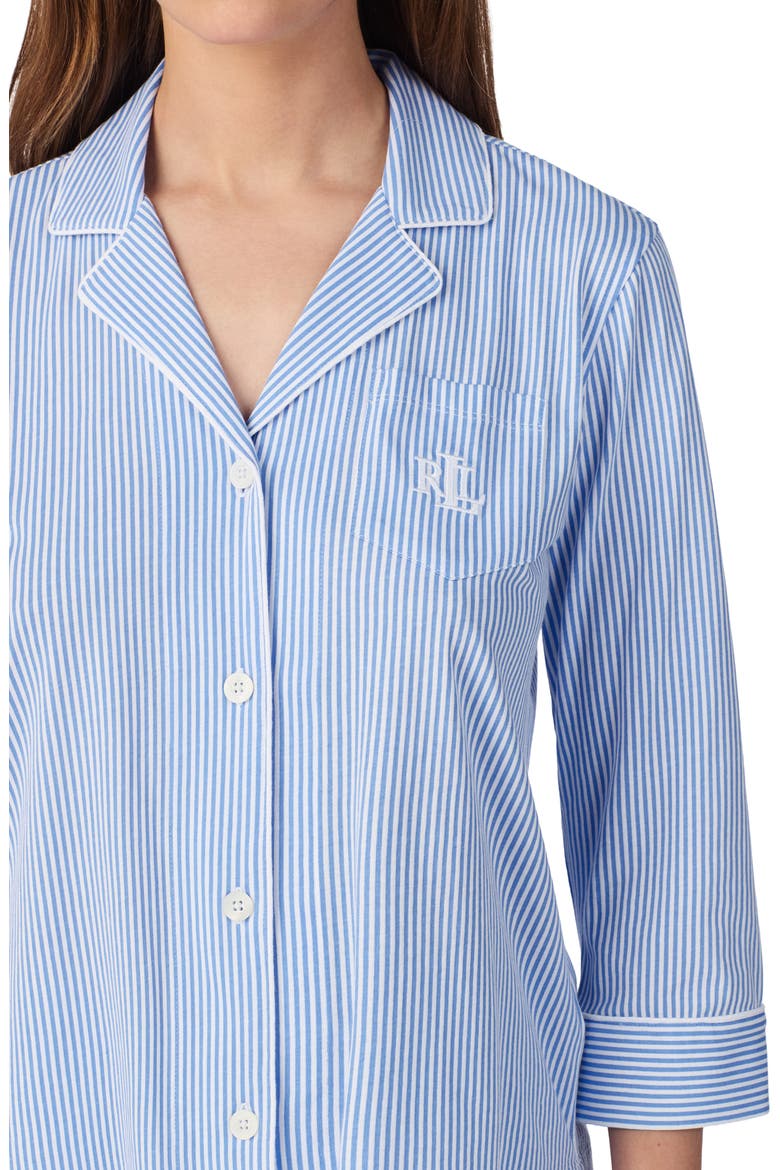 Knit Crop Cotton Pajamas, Alternate, color, BLUE/PRINT