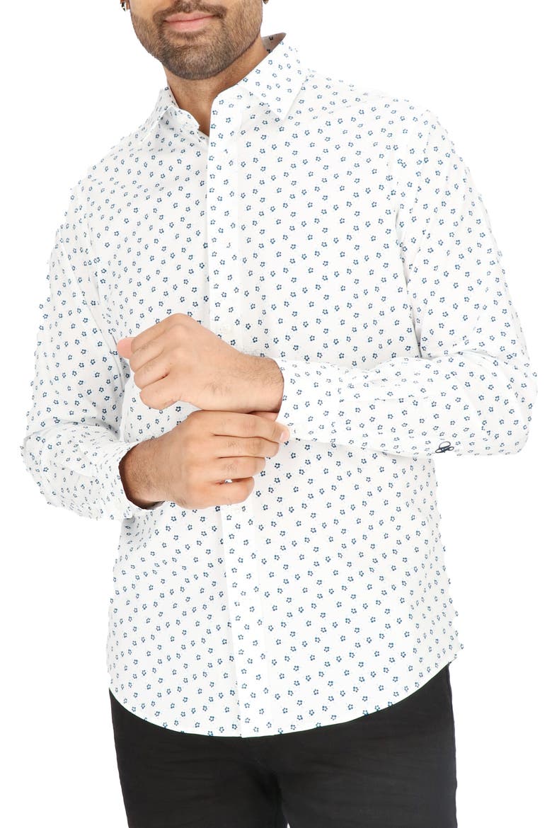 Modern Fit Flower Stretch Cotton Dress Shirt, Alternate, color, WHITE/ NAVY