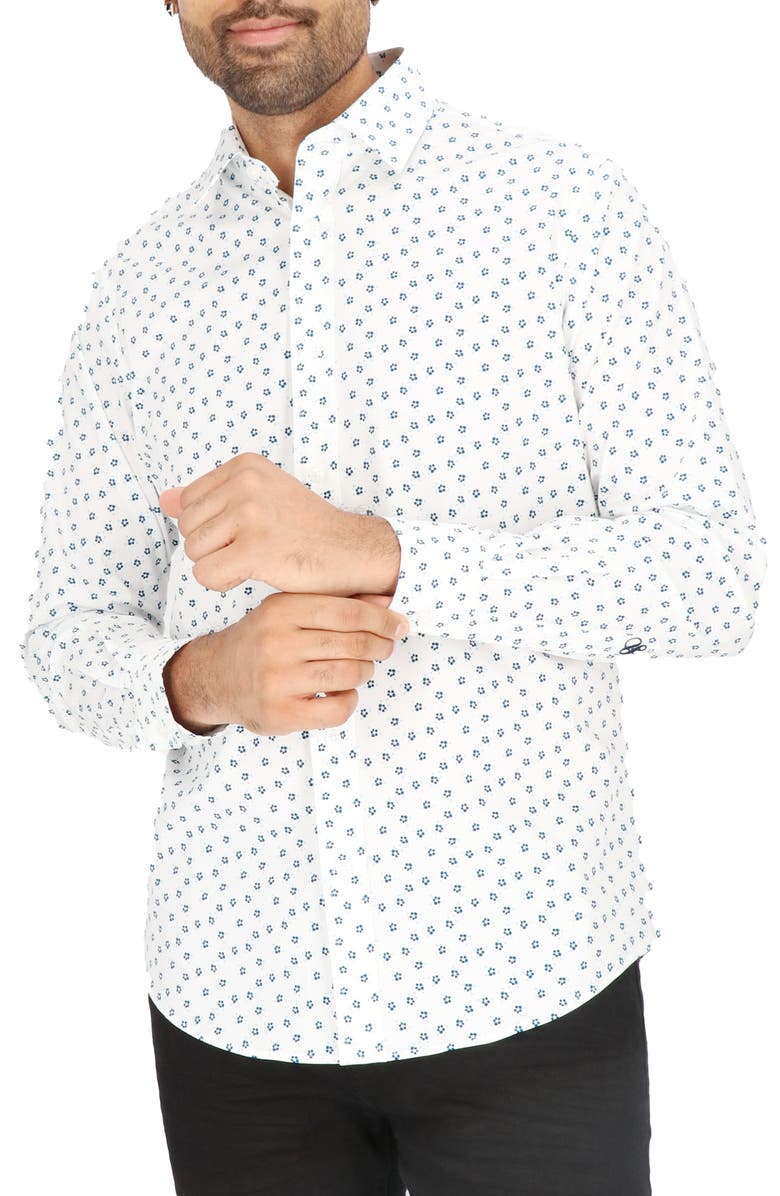 Scotch & Soda Modern Fit Flower Stretch Cotton Dress Shirt, Alternate, color, White/ Navy