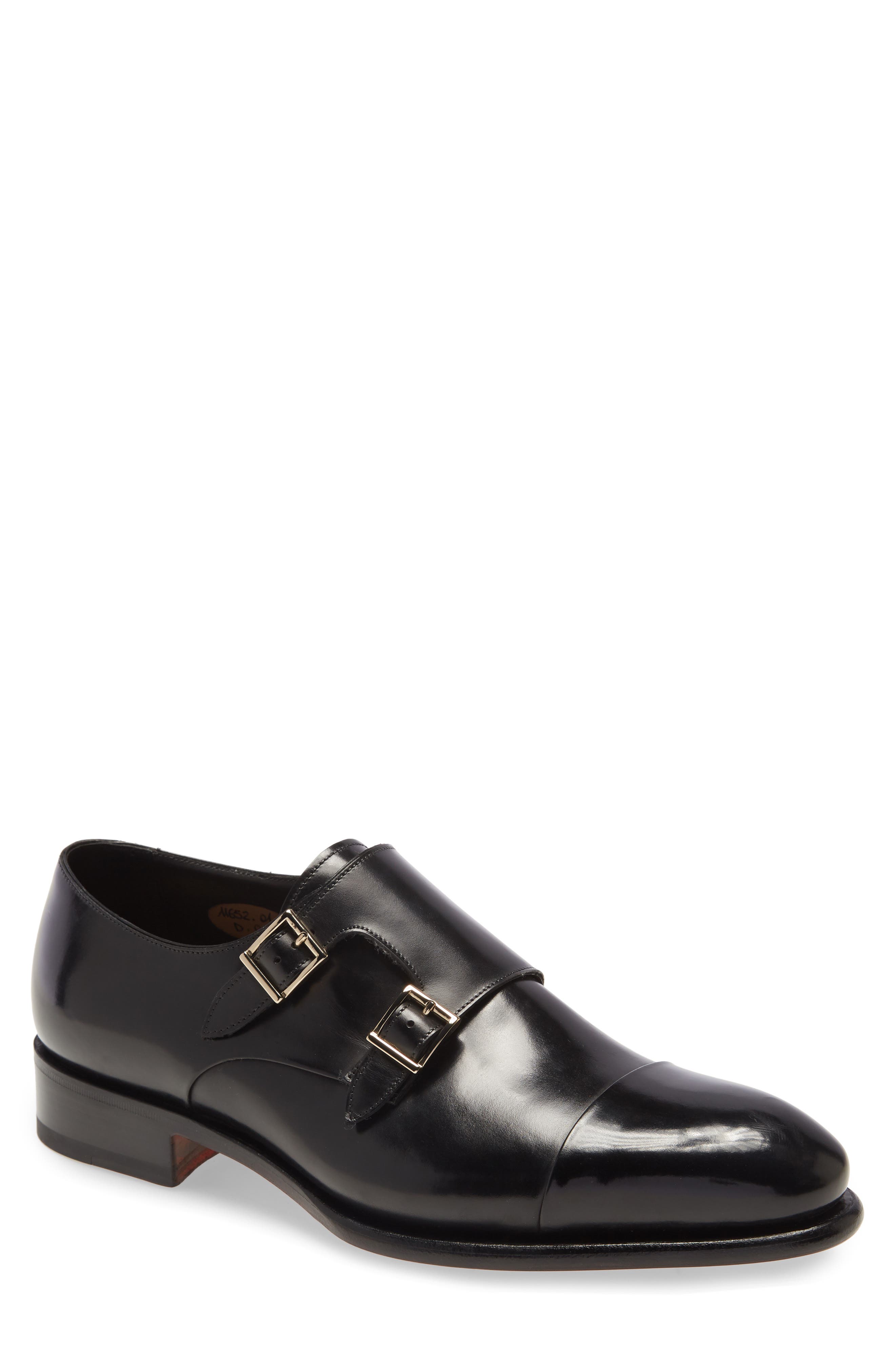 Santoni IRA Double Monk Strap Shoe, Main, color, Black