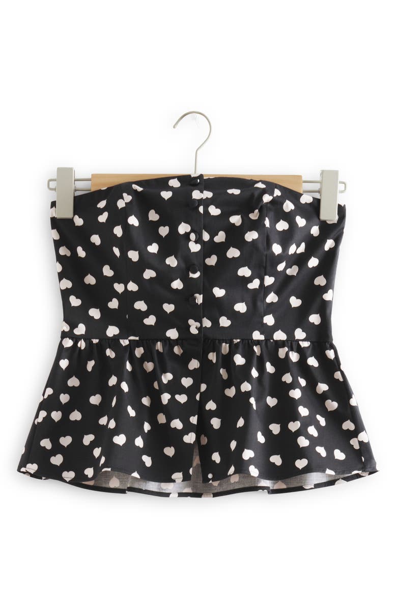 & Other Stories Heart Print Strapless Peplum Top, Alternate, color, 