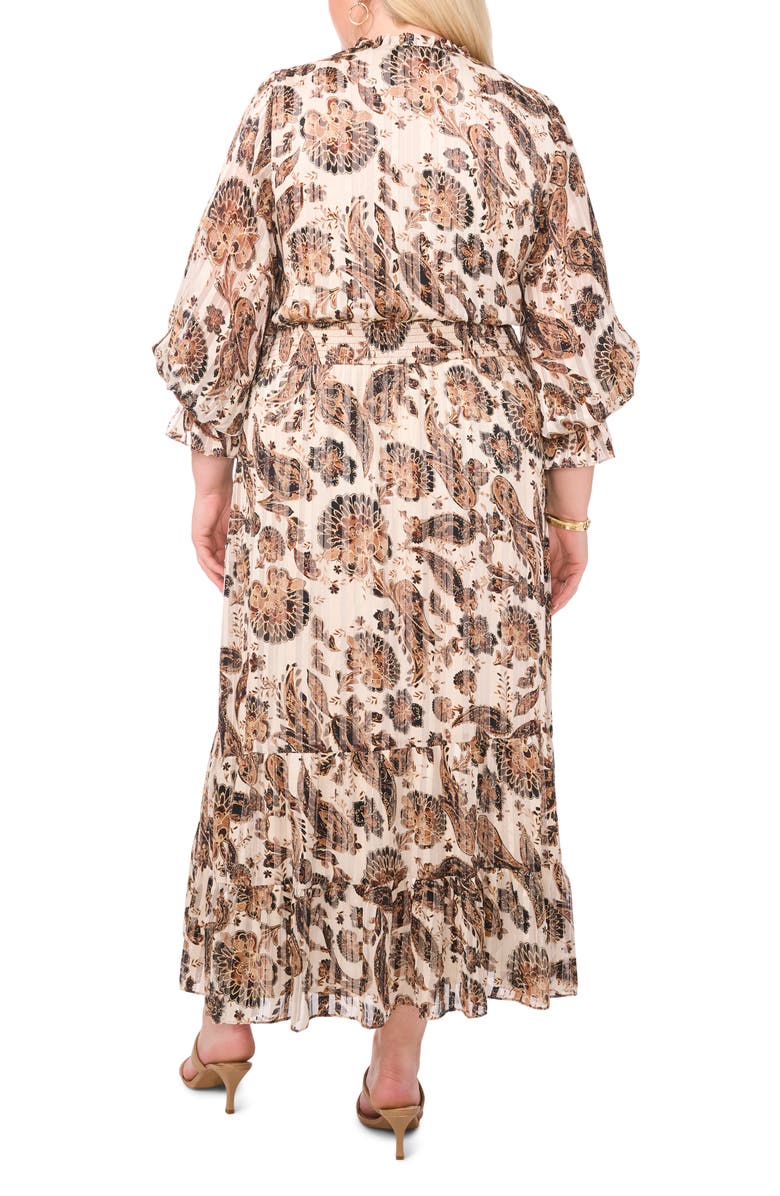 Vince Camuto Print Tie Neck Long Sleeve Maxi Dress, Alternate, color, 