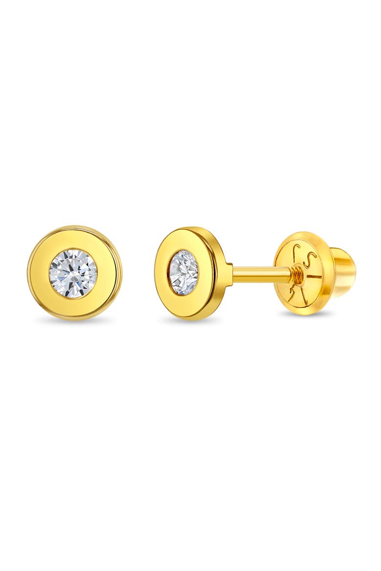 14k Round Bezel Earrings, Main, color, Gold