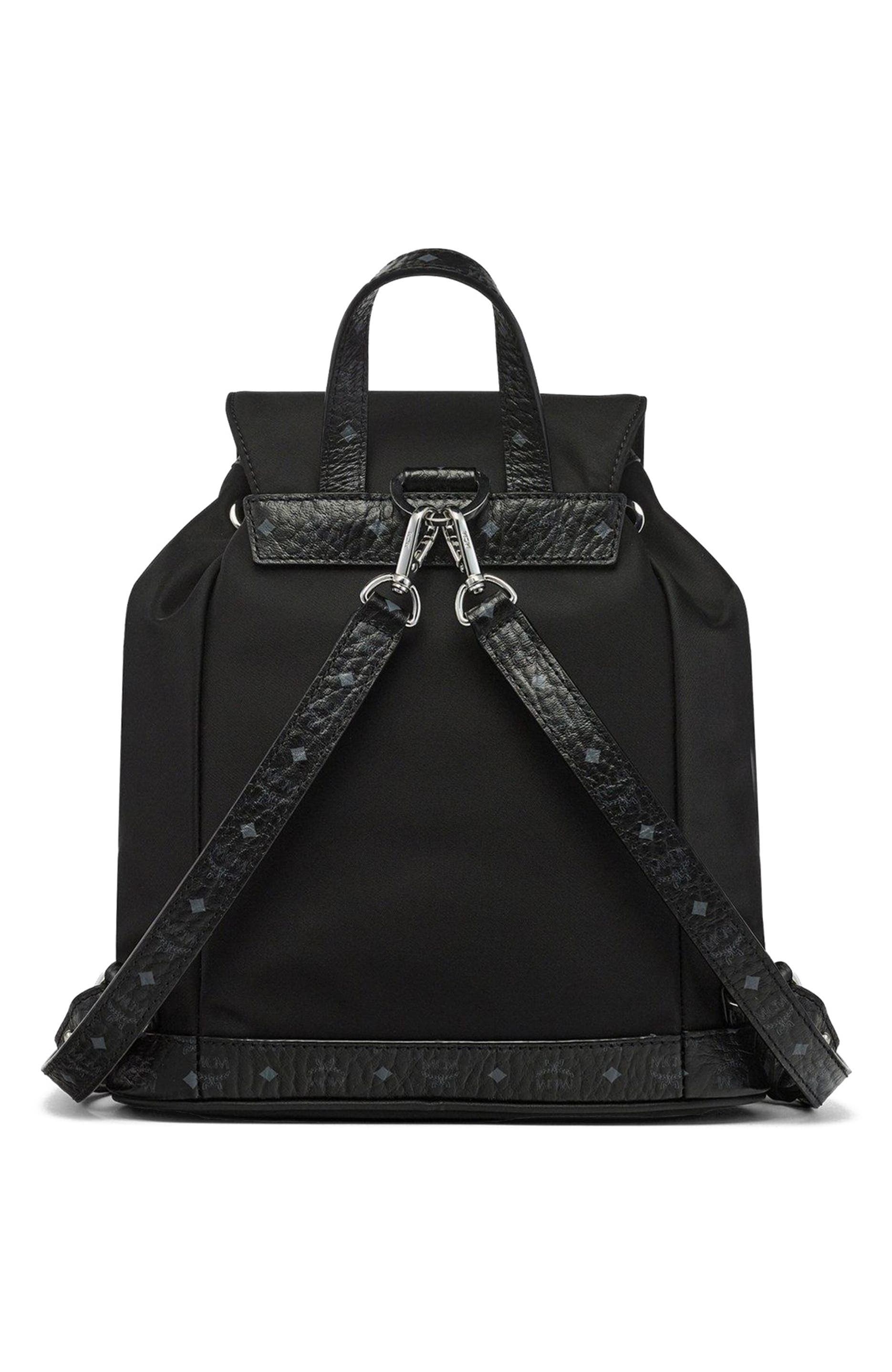 MCM Mini Aren Drawstring Backpack in ECONYL and Leather, Alternate, color, 