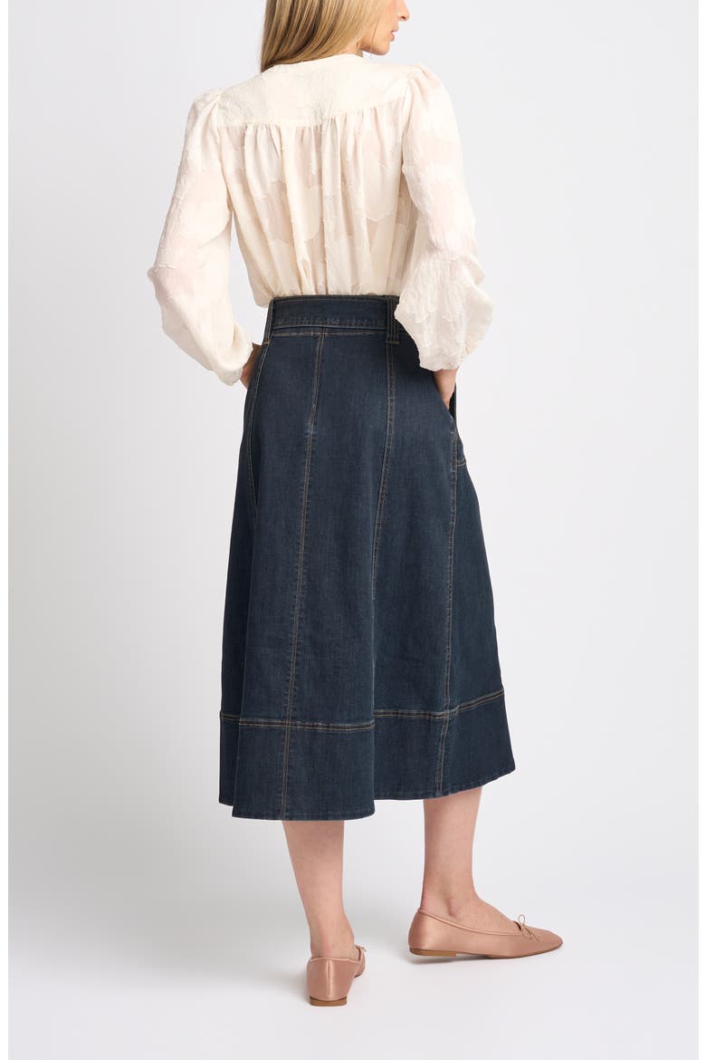 Kay High Waist Belted Midi Denim Skirt, Alternate, color, INDIGO NIGHT