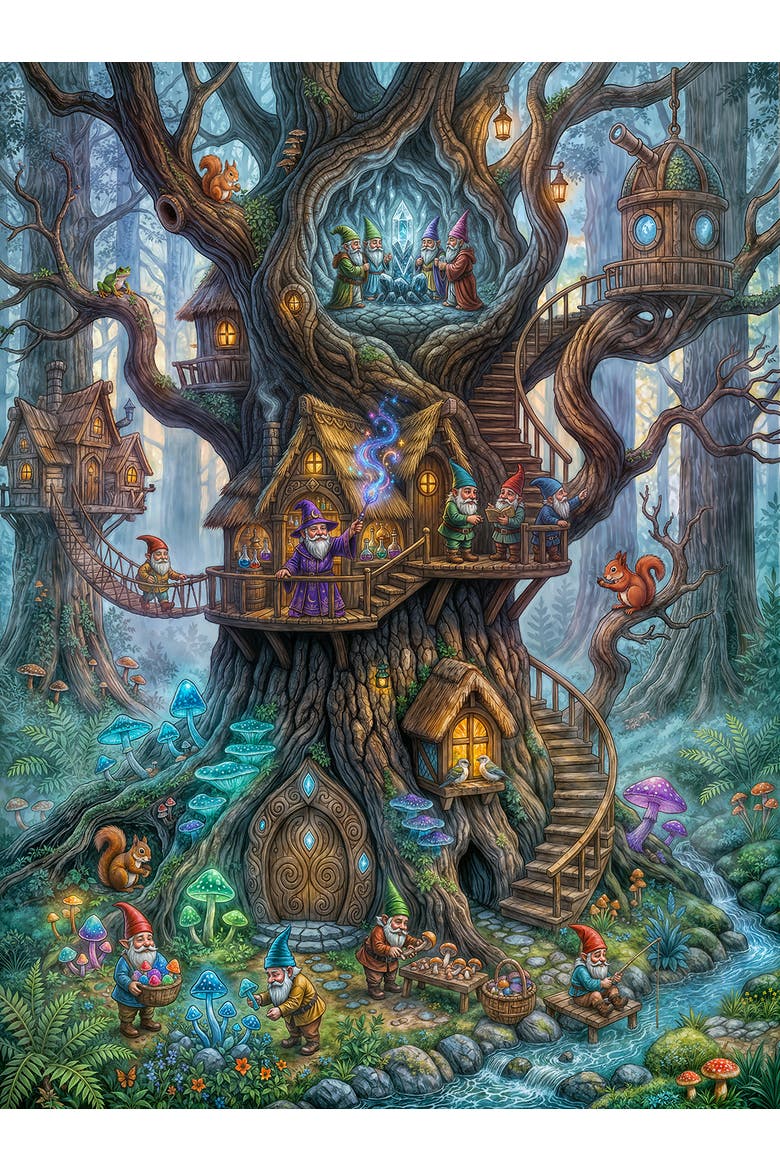 Gnomes in the Forest 1000, Alternate, color, Multicolor
