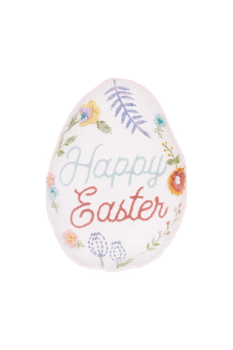 Floral Botanical Easter Egg Embroidered Shaped Throw Pillow, 18" x 18", Main, color, Orange