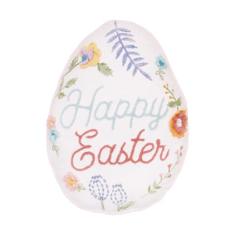 Floral Botanical Easter Egg Embroidered Shaped Throw Pillow, 18" x 18"