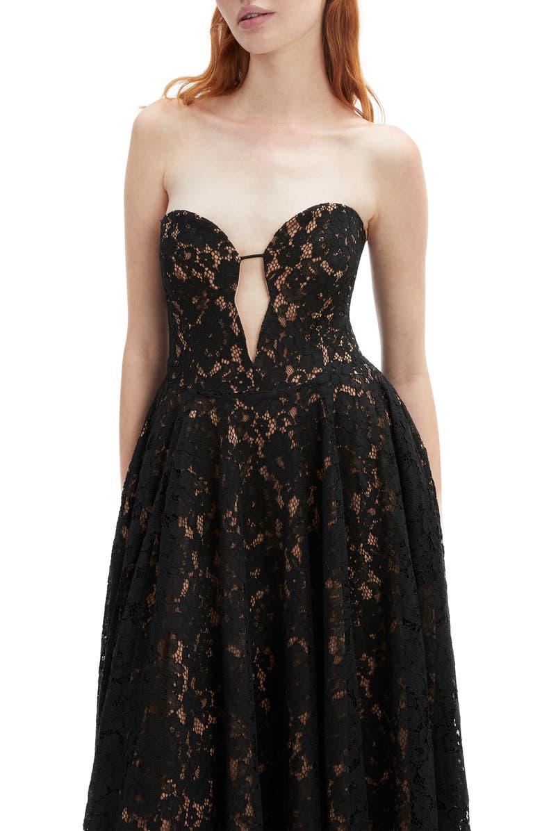 Bardot Opal Strapless Lace Midi Dress, Alternate, color, Black