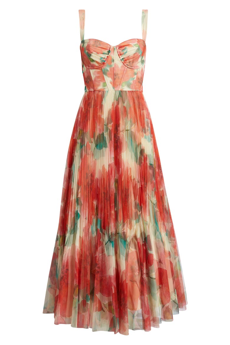 MacClare Floral Micropleat Gown, Alternate, color, IVORY/ CORAL WATERCOLOR