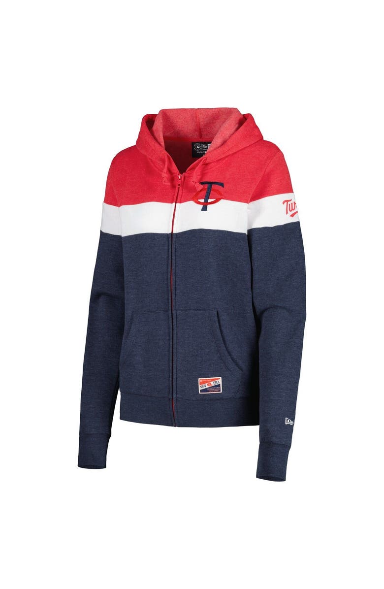 New Era Women's New Era Heather Navy Minnesota Twins Colorblock Full-Zip Hoodie Jacket, Alternate, color, Heather Navy