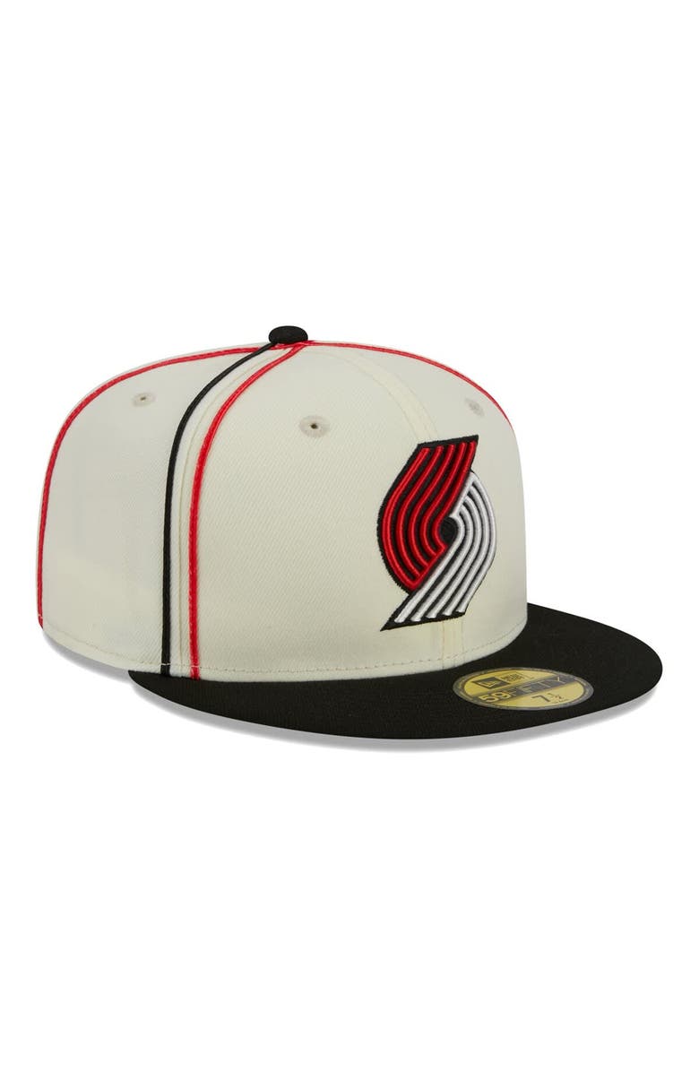 New Era Men's New Era Cream/Black Portland Trail Blazers Piping 2-Tone 59FIFTY Fitted Hat, Alternate, color, Cream