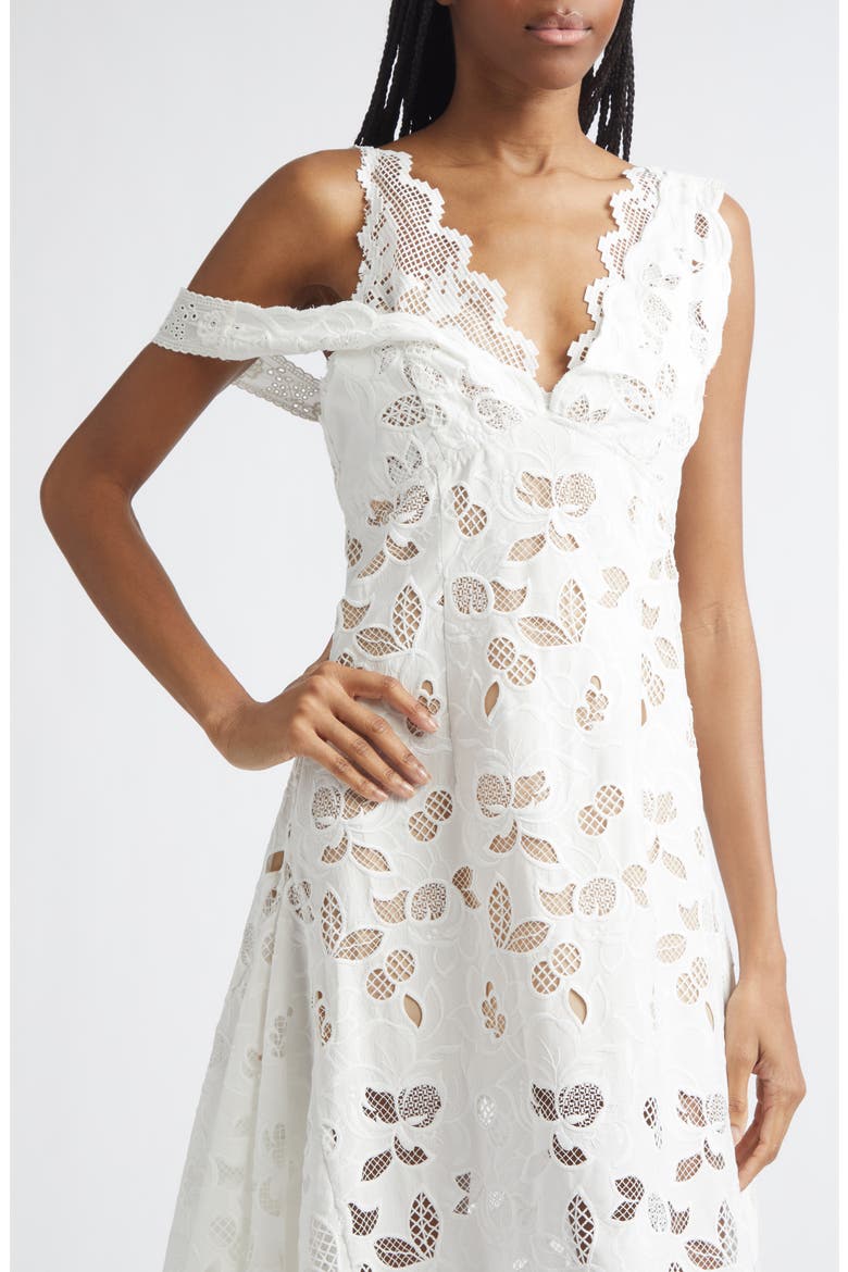 Eyelet & Lace Handkerchief Hem Dress, Alternate, color, WHITE