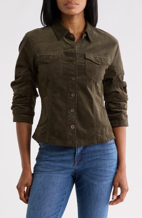 Ruched Sleeve Corduroy Jacket