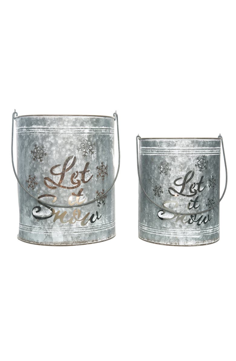Transpac Silver Christmas Let It Snow Bucket Lanterns Set of 2 Metal, Main, color, 