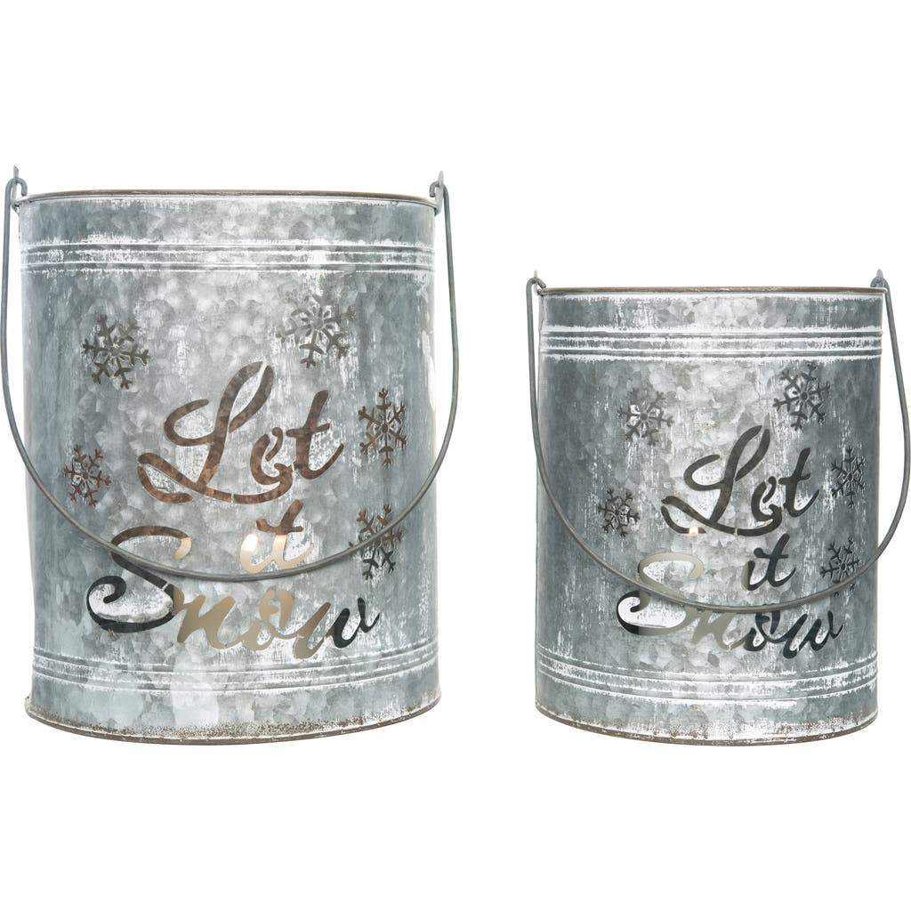 Transpac Silver Christmas Let It Snow Bucket Lanterns Set Of 2 Metal