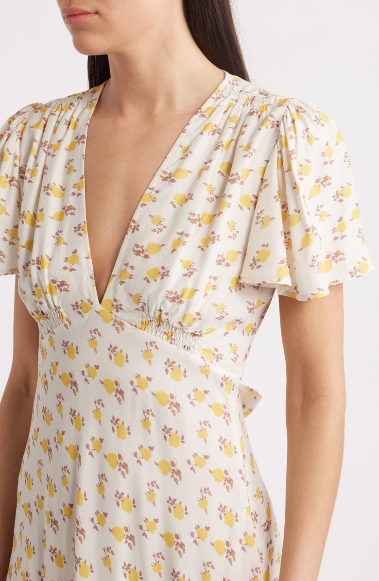 Faithfull the Brand Stacia Floral A-Line Midi Dress, Alternate, color, Hazy Rose Canary