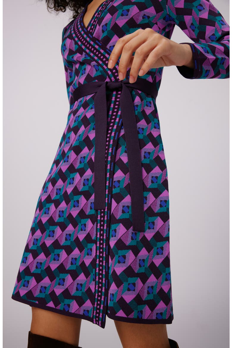 Edwina Geo Print Long Sleeve Wrap Dress, Alternate, color, STAGE BOSS PINK