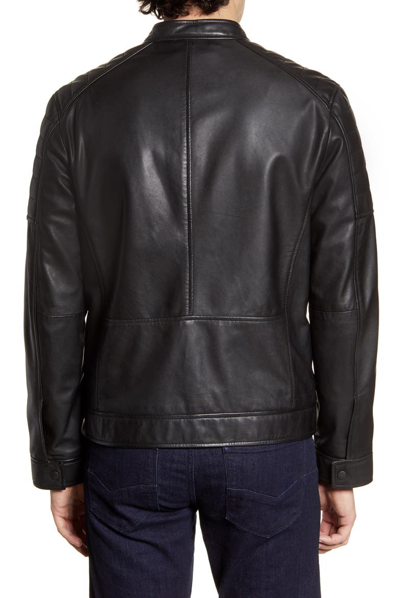 Racer Leather Jacket, Alternate, color, BLACK