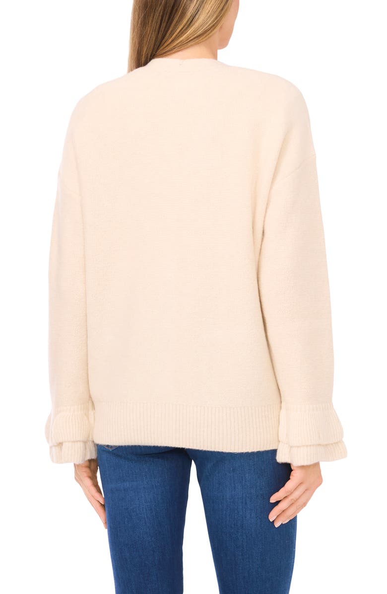 CeCe Ruffle Cuff Cardigan, Alternate, color, Birch