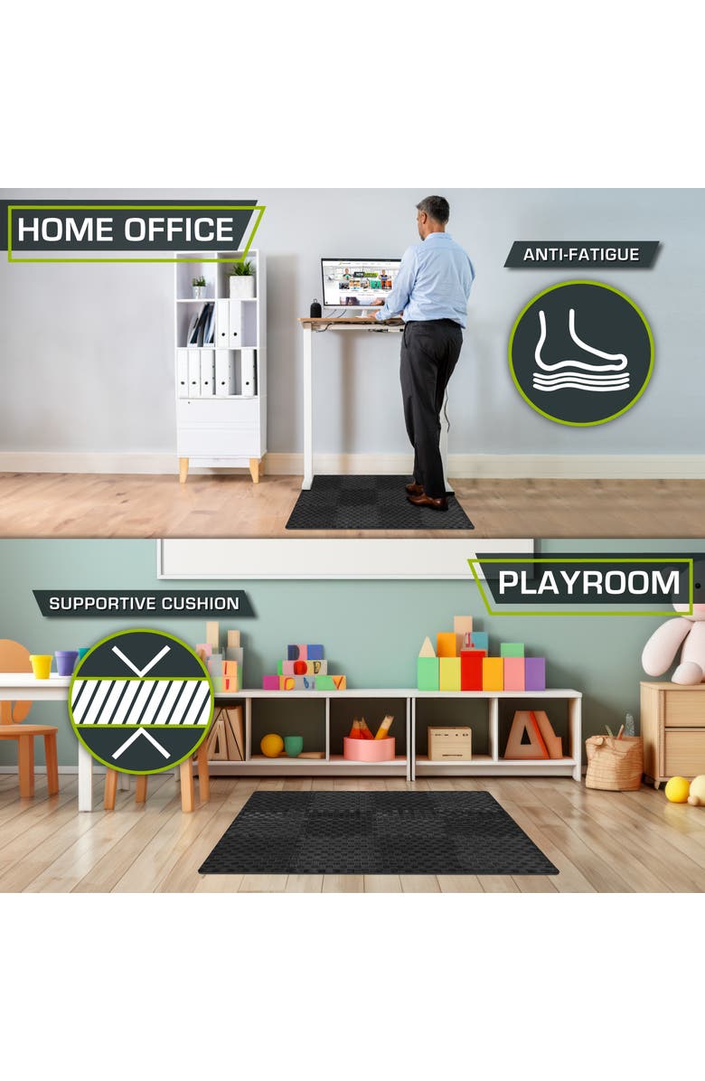 ProsourceFit Checkered Exercise Puzzle Mat 12 x 12 1/2-in, Alternate, color, Black