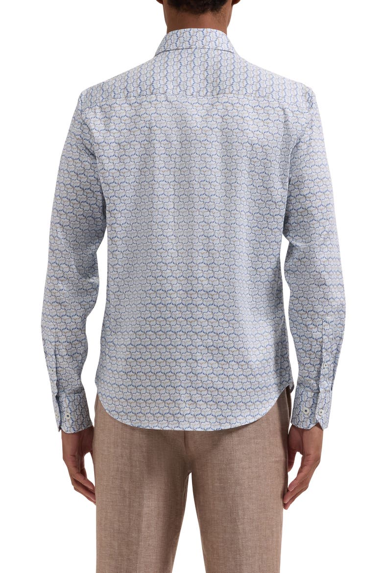 Julian Shaped Fit Geometric Wave Print Stretch Cotton Button-Up Shirt, Alternate, color, HAZY BLUE