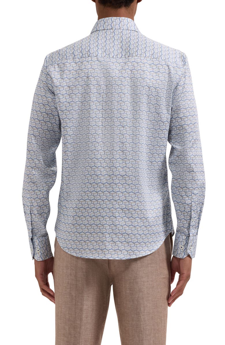 Bugatchi Julian Shaped Fit Geometric Wave Print Stretch Cotton Button-Up Shirt, Alternate, color, Hazy Blue