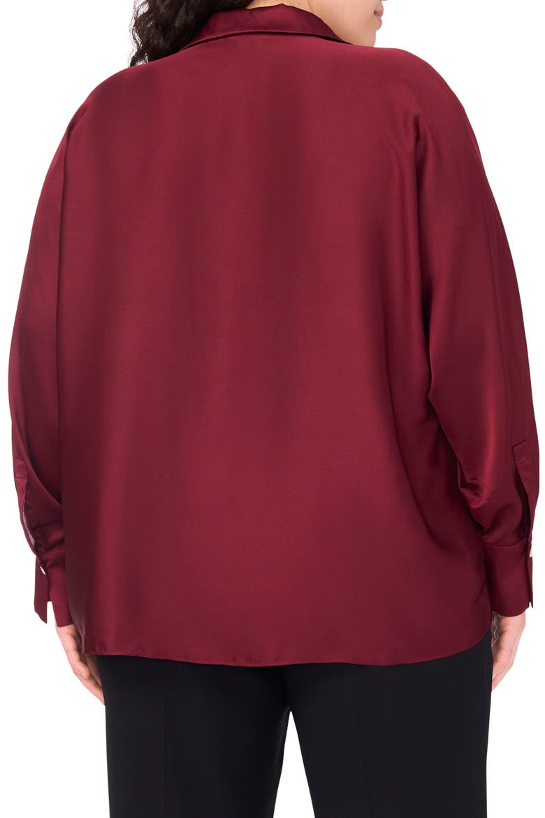 Charmeuse Button-Up Shirt, Alternate, color, BURGUNDY