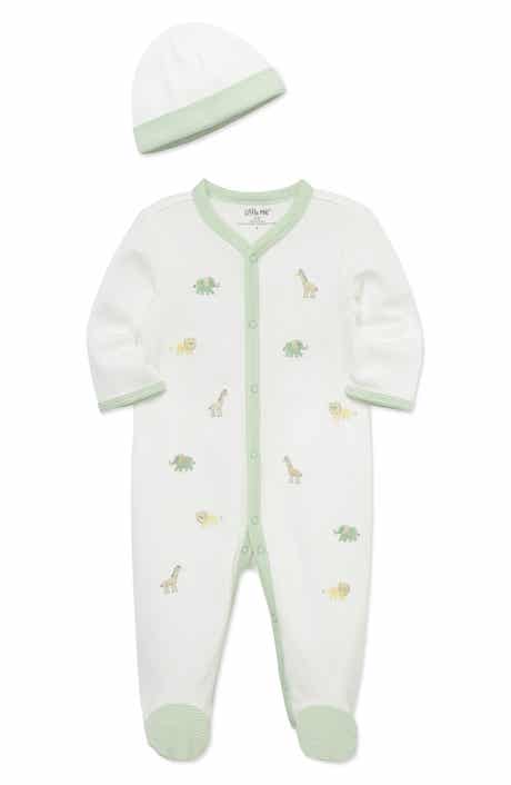Jungle Embroidered Cotton Footie & Hat Set (Nordstrom Exclusive)