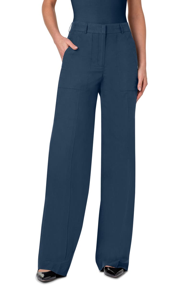 Akris Melin Wide Leg Cotton Poplin Pants, Main, color, Navy Denim