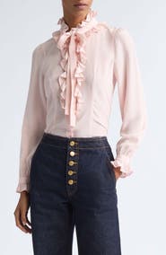 Ulla Johnson Catroux Ruffle Neck Silk Top